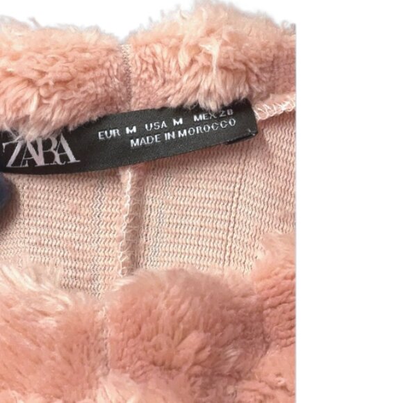 Zara Fleece Sweater Womens Medium Pink Soft Faux Fur Ribbed Crop Pullover - Picture 4 of 6
